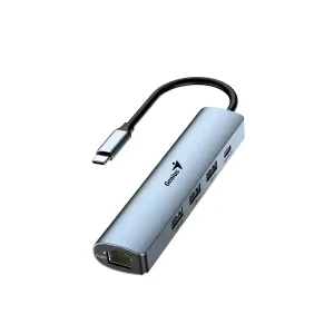 Hub Genius UH-545 USB Tipo-C to 3USB-A USB-C RJ45 Gris