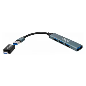 Hub 4Puertos USB-3.0 con Contector USB y Adapt. USB-C — GENERICOS
