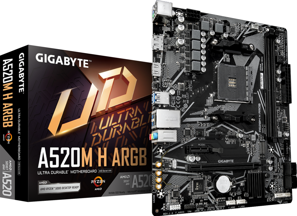 Mbo Gigabyte A520M H Argb AM4 Ryzen 5000 2DDR4 HDMI DP M.2 4USB3.2 2PCIe3.0 mATX