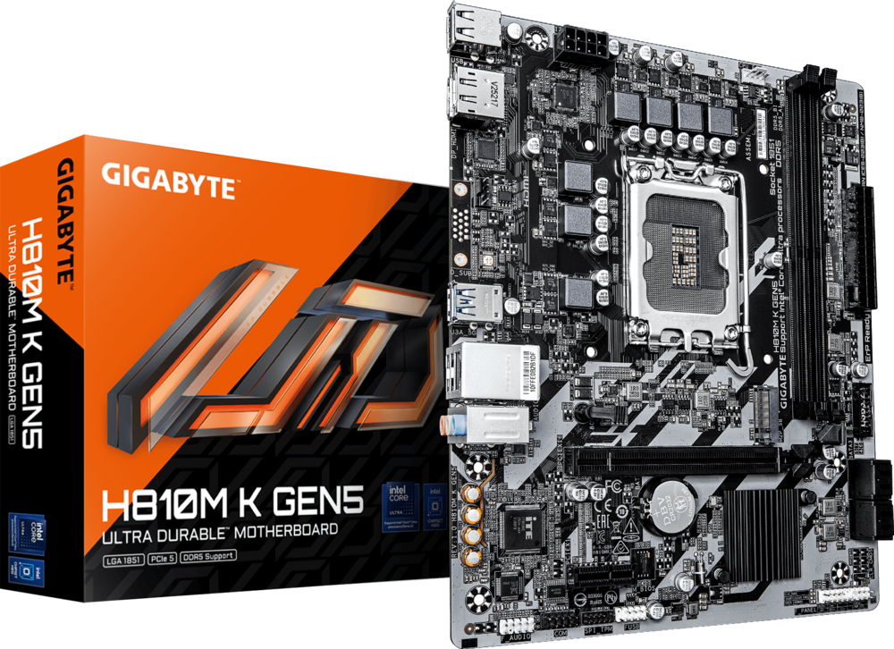 Mbo Gigabyte H810M K GEN5 Core Ultra LGA1851 DDR5-6400 HDMI DP M.2 10USB PCIe5.0 micro-ATX — GIGABYTE