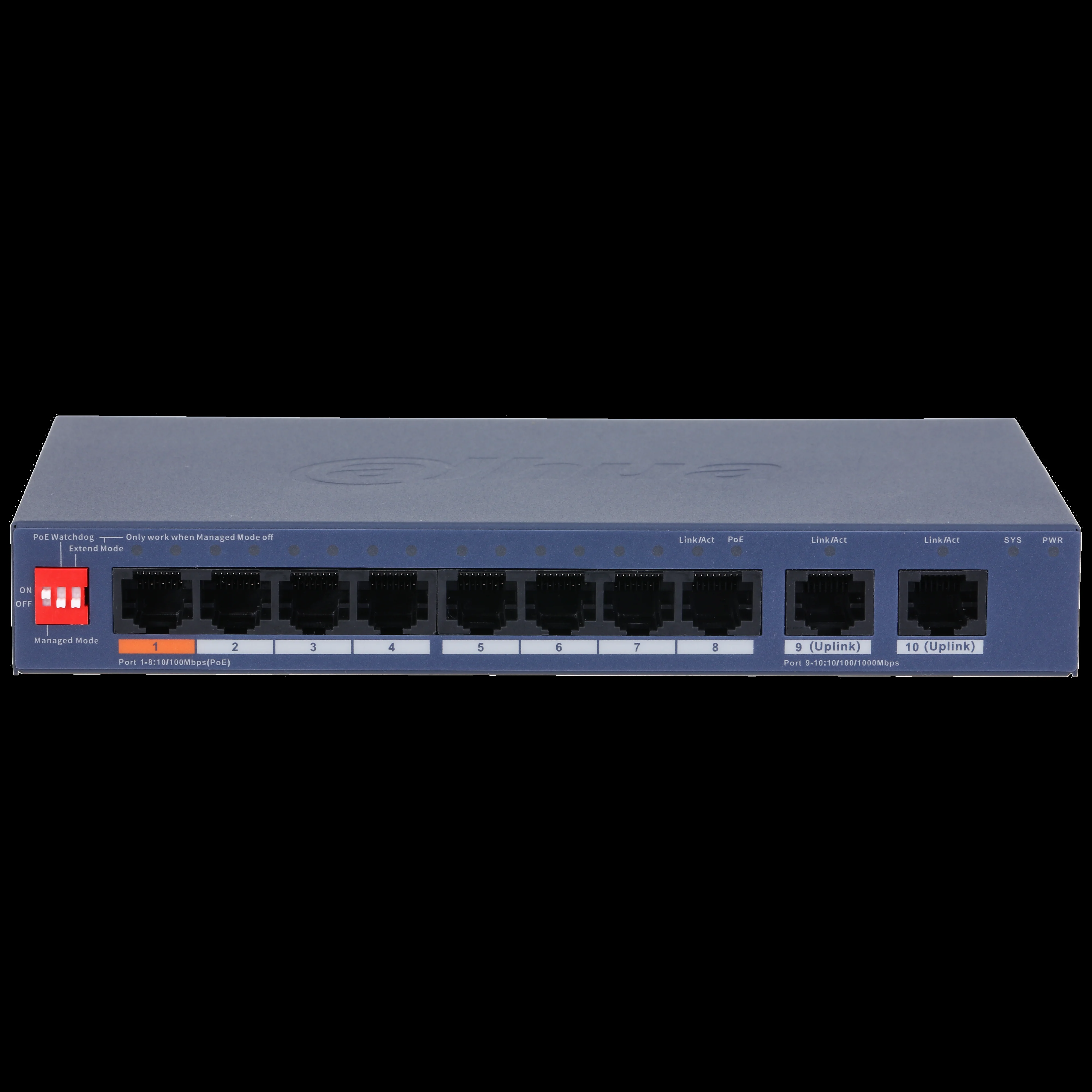 DAHUA Switch PoE de 10 Puertos / 60Watts Totales/ 1 Pto Hasta 60W/ 2 P — DAHUA