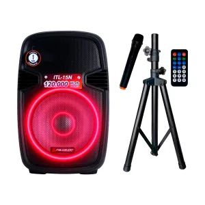 Caja de Audio Italy ITL-15N 15Inch MP3 Pant-LED BT FM USB-SD Ilum. RGB Negro — ITALY-AUDIO
