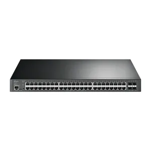 SWITCH TP-Link ADMINISTRABLE JetStream 48P Gigabit con 4Puetos 10GE SFP Plus y 48P PoE Plus — TP-LINK